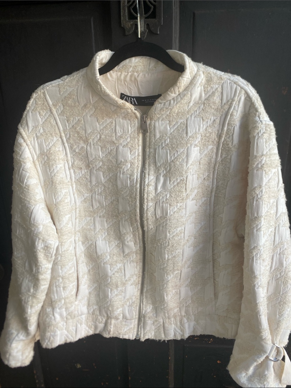 Zara Off-White Textured Bomber Jacket